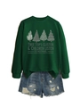 Felpa verde scuro con stampe di alberi di Natale e pantaloncini di jeans effetto usurato - Verde scuro