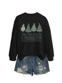 Dettaglio della felpa nera con stampa albero di Natale e set di pantaloncini in denim - Nero