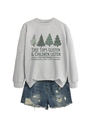 Dettaglio della felpa grigia con stampa Tree Tops Glisten e pantaloncini denim - Grigio
