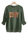 Détail de l'imprimé COZY season sur sweat-shirt vert foncé avec motifs à carreaux - S / Haut (5808) / Vert Militaire