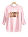 Detalle del estampado gráfico Cozy Season en una sudadera rosa con cuello redondo - Rosa