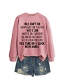 Detail of pink crewneck sweatshirt with slogan and distressed denim shorts on white background - S / Rose Gold Sweatshirt (Black Font)