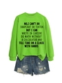 Flat lay of neon green sweatshirt with slogan text and distressed blue denim shorts - S / Fluorescent Green Sweatshirt (Black Font)