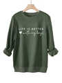 Detail der dicken Fleece-Innenseite am Ärmel dieses dunkelgrünen Fleece-Sweatshirts - S / Armeegrün