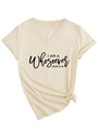 Detail of V-neck apricot t-shirt with rolled sleeves and front knot featuring John 3:16 text - S / Sand (Black Font)