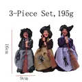 3er Set Halloween Hexe Puppen in Grau, Gelb und Lila mit Besen zum Aufhängen - Dreiteiliges Hexenfiguren-Set (W0197)