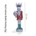 Easter bunny knight in red military coat holding a purple egg figurine on white base - Red