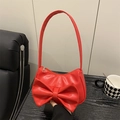 Bolso de hombro rojo elegante con lazo grande y cierre de cremallera plateada - Rojo