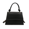 Borsa a mano trapezoidale nera minimalista con trama a coccodrillo e fibbie dorate - Nero