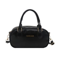 Glossy black bowling bag with golden zippers and dual handles for elegant commuting - Black
