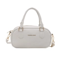 White Boston pillow bag with golden lettering and detachable shoulder strap - White
