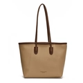 Elegante khakifarbene Tragetasche mit braunem Kontrastrand und hochwertiger Lychee-Narbung - Khaki