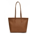 Braune Beuteltasche mit Litschi-Maserung, langen Doppelgriffen und Mode-Schriftzug - Braun
