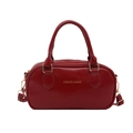 Classic red cylindrical Boston shoulder bag with gold hardware and top handles - Red