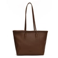 Classic dark brown tote bag with premium lychee grain leather texture and shoulder straps - Brown