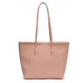 Stylish pale pink bucket bag in textured litchi leather with slim shoulder straps - Pink