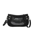 Glänzende schwarze Ita-Tasche Schultertasche mit Sternnieten und transparentem Sichtfenster - Schwarz