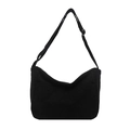 Minimalist black corduroy tote bag with adjustable strap and front pocket detail - Black
