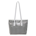 Borsa tote classica a scacchi neri e bianchi con tracolla sottile ed etichetta JINGPIN - Bianco