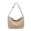 Retro cream corduroy tote bag with large capacity pocket and adjustable strap - Khaki