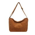 Brown corduroy hobo tote bag with adjustable shoulder strap and spacious front pocket - Brown