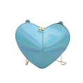 Laser light blue heart-shaped mini crossbody bag with double zippers and gold chain strap - Blue