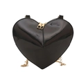 Mini black heart-shaped crossbody bag with glossy laser finish and gold chain - Black