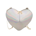 Heart-shaped holographic crossbody bag with rainbow finish and golden chain strap - Silver