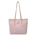 Borsa tote in nylon a scacchi rosa e bianca con manici in pelle e logo JINGPIN - Rosa