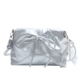Sac fourre-tout en cuir argenté avec grand nœud et breloque en perles dentelle - Avec Pendentif / Argenté