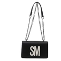Borsa a tracolla nera chic con lettere SM bianche e tracolla a catena d'argento - Nero
