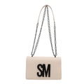 Elegante borsa a tracolla beige con grande logo SM nero e cinturino in metallo - Bianco
