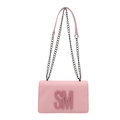 Borsa a tracolla rosa minimalista con lettere SM in rilievo e catena in metallo - Rosa