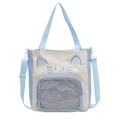 Himmelblaue Katzen-Ita-Bag mit transparentem Netzfach und verstellbarem Schultergurt - Blau