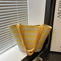 Borsa tote in paglia intrecciata a righe gialle e beige per vacanze estive al mare - Giallo