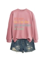 Flat lay of a pink crewneck sweatshirt featuring its me hi im the art teacher print - Rose Gold