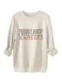 Detail of soft fleece fabric with PROBABLY HUNGRY slogan on cream sweatshirt - S / Sand