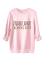 Detail of rolled cuffs and slogan print on a thick pink warm fleece sweatshirt - Pink