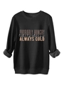 Close-up of black fleece sweatshirt with 'Probably Hungry' slogan and soft grey lining - Black