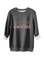 Detail of warm sherpa fleece lining inside the dark grey slogan printed sweatshirt - Dark Gray