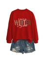 Sweat-shirt rouge imprimé I Don't Do Winter et short en jean bleu avec bords effilochés - S / Rouge (Impression Blanche)