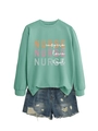 Mint green nurse sweatshirt with inspire love heal print paired with denim shorts - Light Green