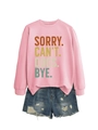 Détail du sweat-shirt rose imprimé et du short en jean déchiré pour femme décontracté - S / Rose