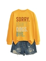 Sweat jaune avec inscription Sorry Can't Dogs Bye et short en jean bleu délavé - S / Jaune