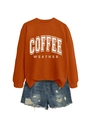 Detailed view of the coffee weather print on a vintage orange crewneck sweatshirt - Burnt Orange Sweatshirt (White Graphic)