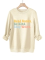 Detail of Read Books Be Kind Stay Weird slogan print on beige cotton sweatshirt - S / Sand