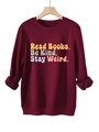Detail of burgundy thick sweatshirt with fleece lining and colorful text print - S / Burgundy