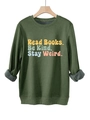 Detail view of thick grey fleece lining on the sleeve of a green crewneck sweatshirt - S / Army Green