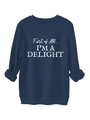 Detail of navy fleece sweatshirt showing rib-knit cuffs and white typography print - S / Navy Blue