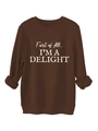 Detail view of the thick fleece ribbing and white letter print on a brown sweatshirt - S / Coffee